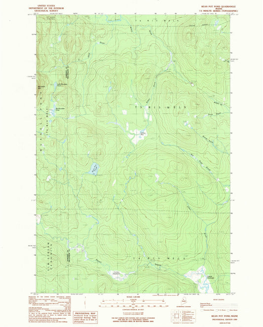 Classic USGS Bean Pot Pond Maine 7.5'x7.5' Topo Map Image