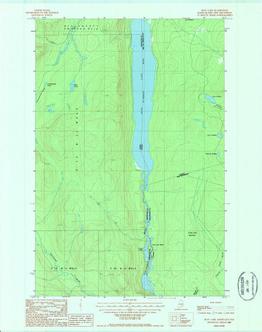 Classic USGS Beau Lake Maine 7.5'x7.5' Topo Map Image