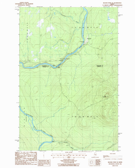 Classic USGS Beaver Pond SE Maine 7.5'x7.5' Topo Map Image