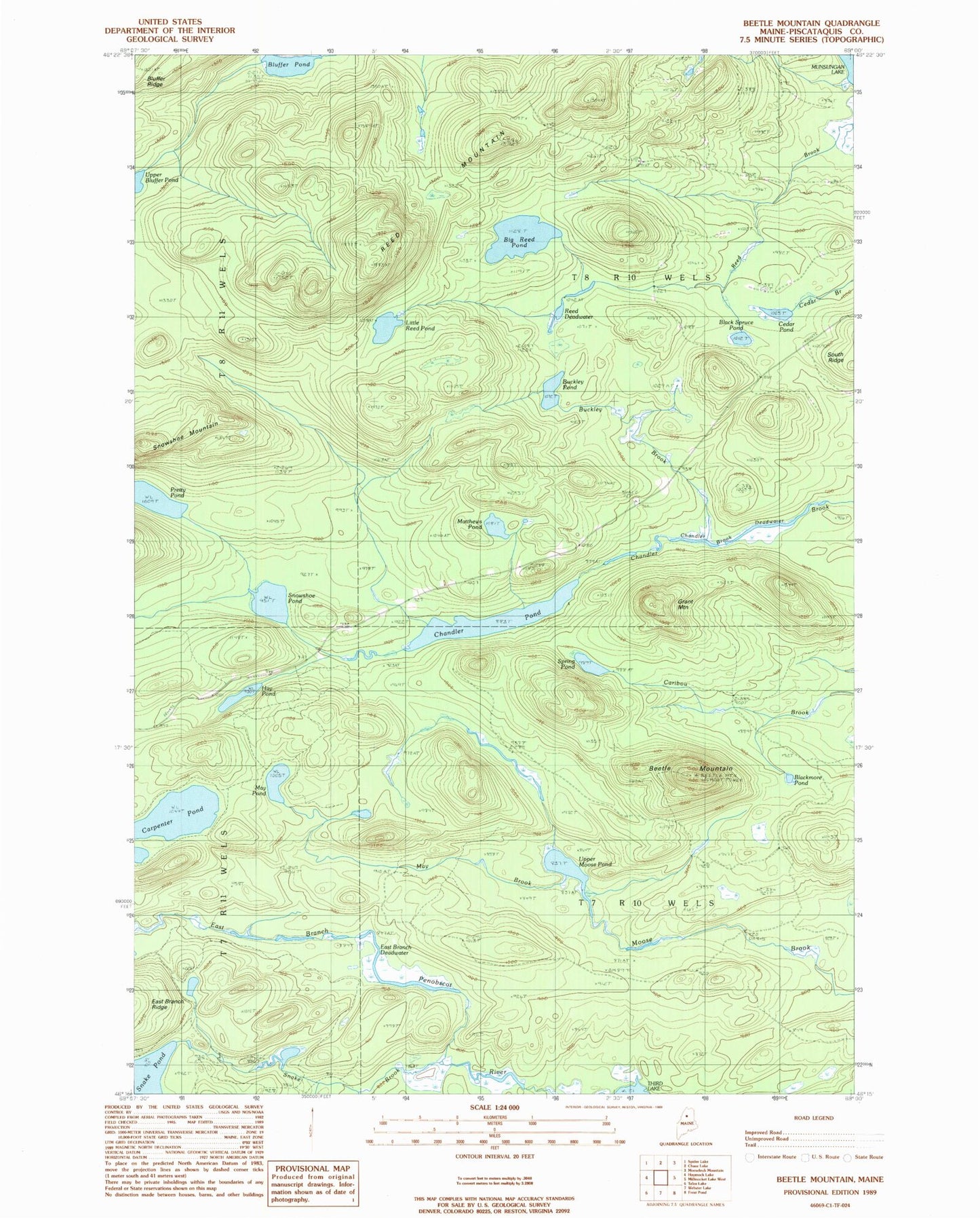Classic USGS Beetle Mountain Maine 7.5'x7.5' Topo Map Image
