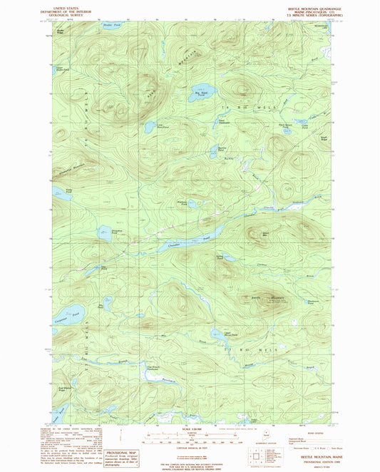 Classic USGS Beetle Mountain Maine 7.5'x7.5' Topo Map Image