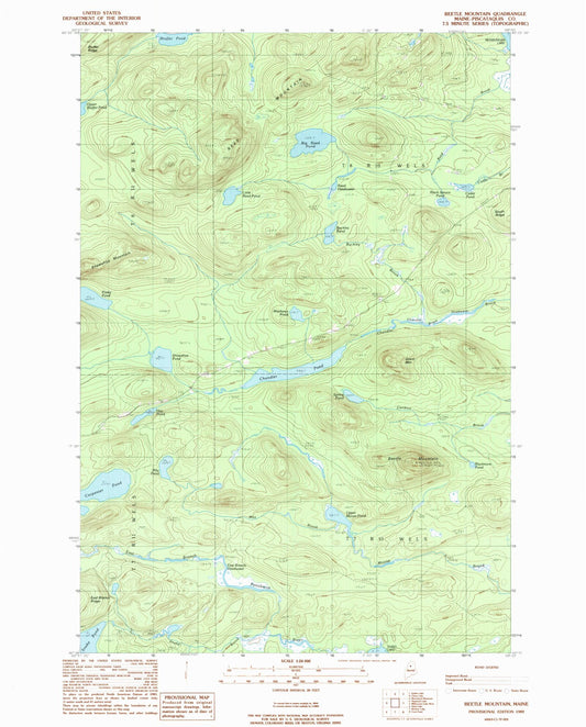 Classic USGS Beetle Mountain Maine 7.5'x7.5' Topo Map Image