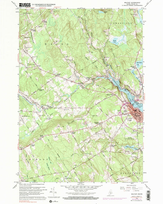 Classic USGS Belfast Maine 7.5'x7.5' Topo Map Image