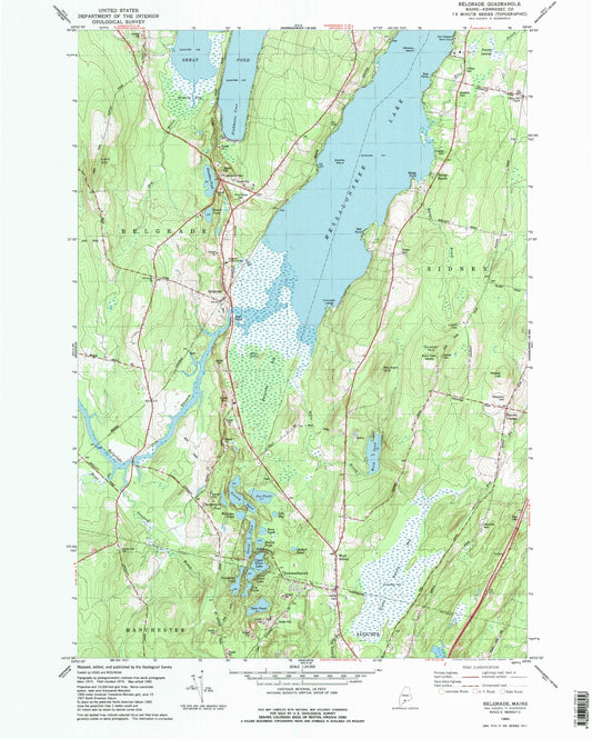 Classic USGS Belgrade Maine 7.5'x7.5' Topo Map Image