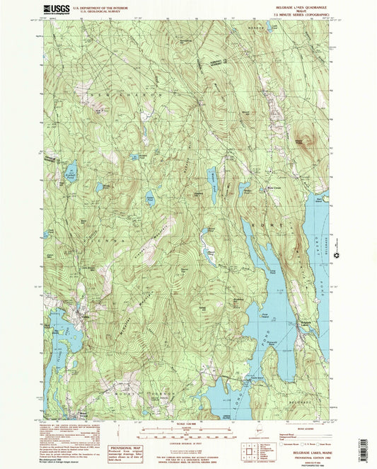 Classic USGS Belgrade Lakes Maine 7.5'x7.5' Topo Map Image