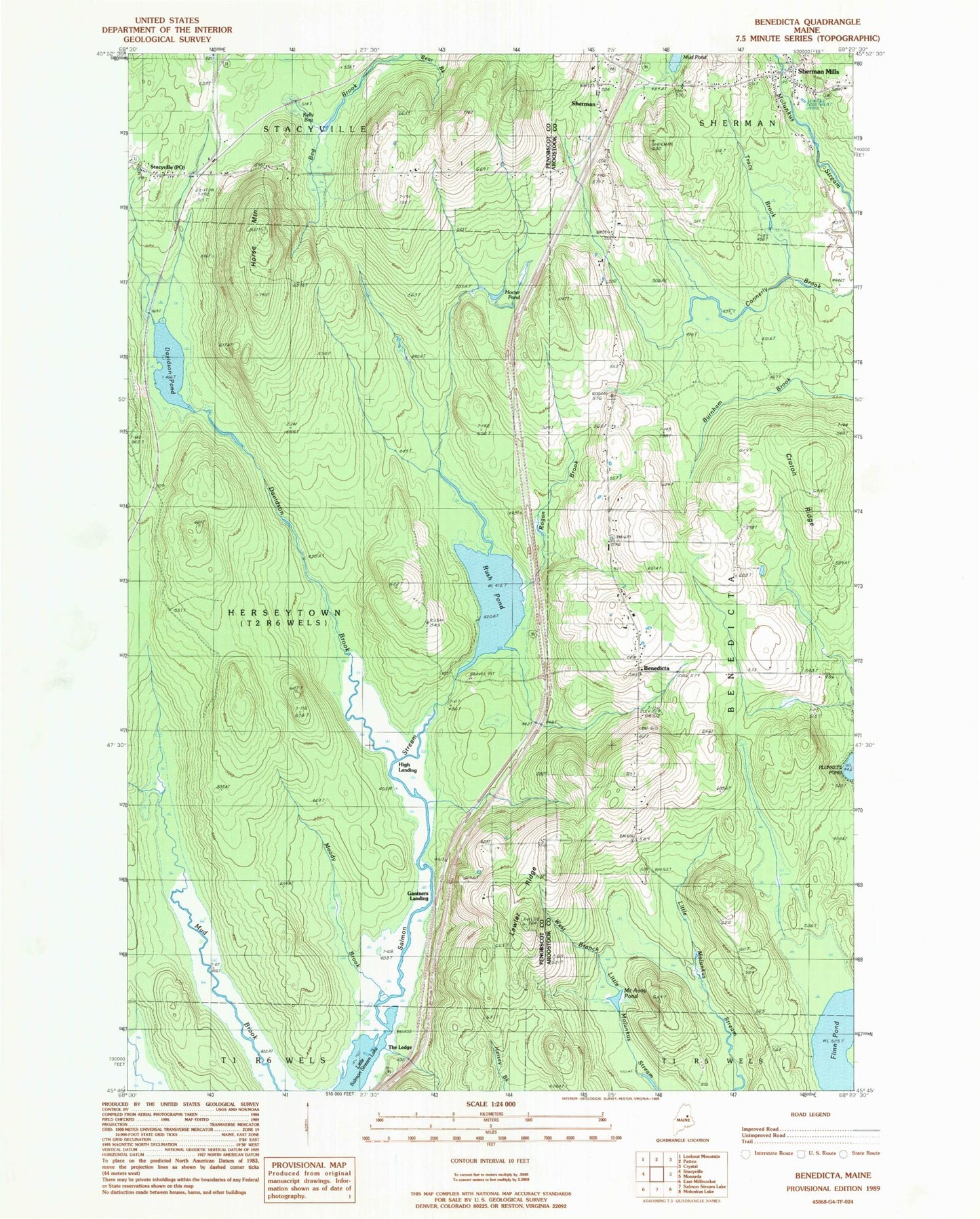 Classic USGS Benedicta Maine 7.5'x7.5' Topo Map Image