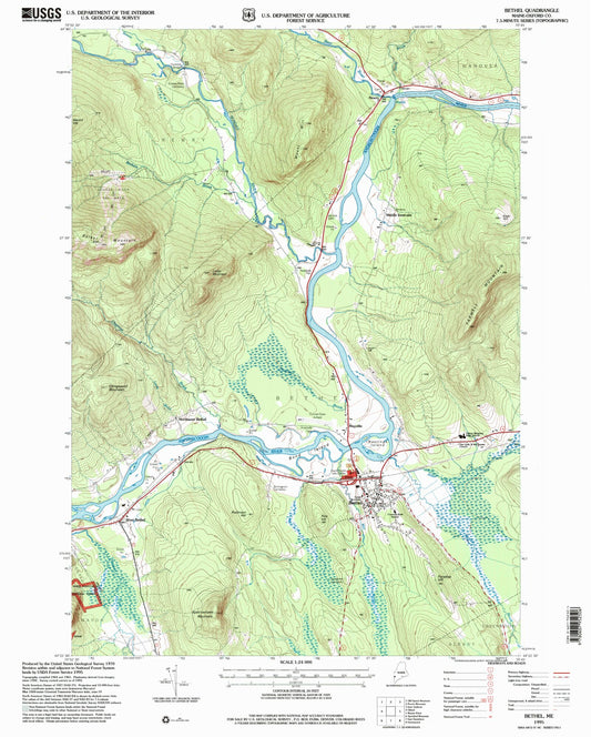 Classic USGS Bethel Maine 7.5'x7.5' Topo Map Image