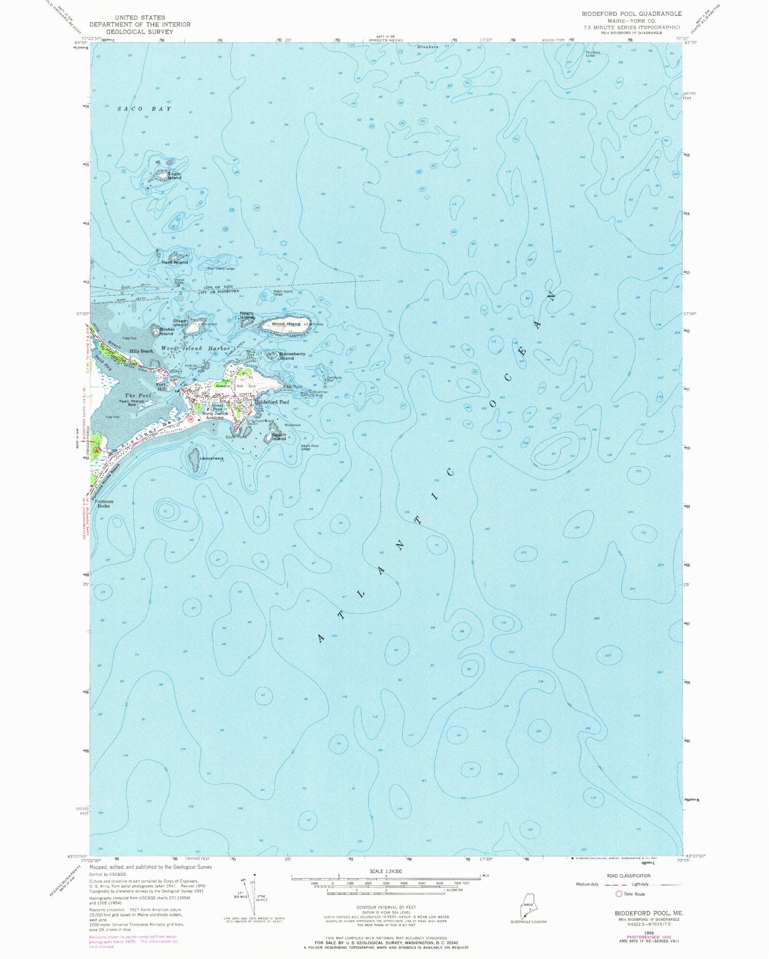 Classic USGS Biddeford Pool Maine 7.5'x7.5' Topo Map Image
