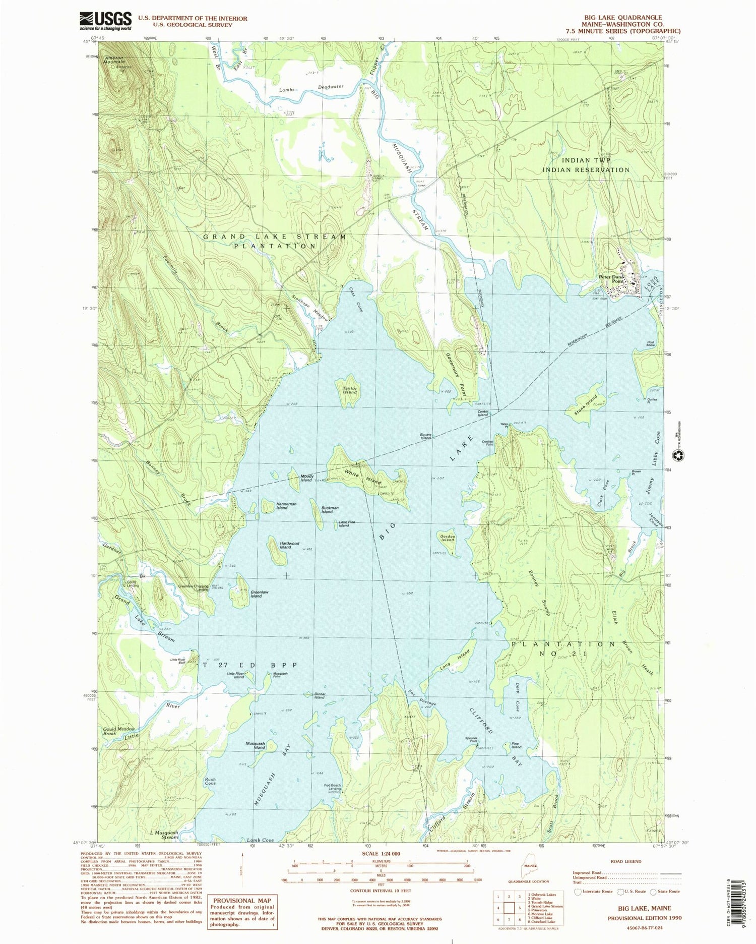 Classic USGS Big Lake Maine 7.5'x7.5' Topo Map Image