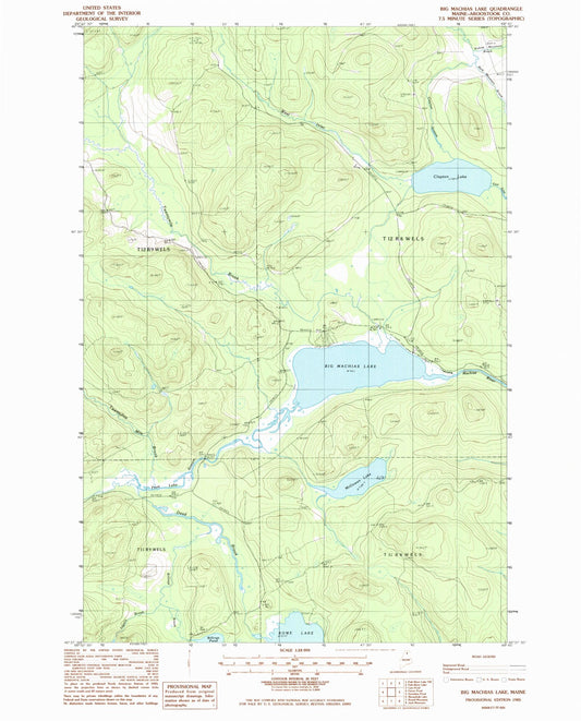 Classic USGS Big Machias Lake Maine 7.5'x7.5' Topo Map Image