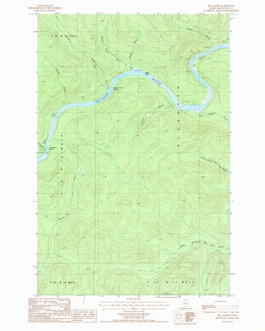Classic USGS Big Rapids Maine 7.5'x7.5' Topo Map Image