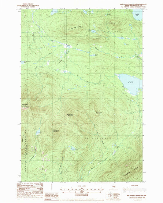 Classic USGS Big Shanty Mountain Maine 7.5'x7.5' Topo Map Image
