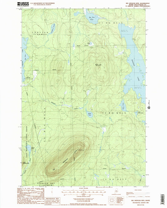 Classic USGS Big Spencer Mountain Maine 7.5'x7.5' Topo Map Image