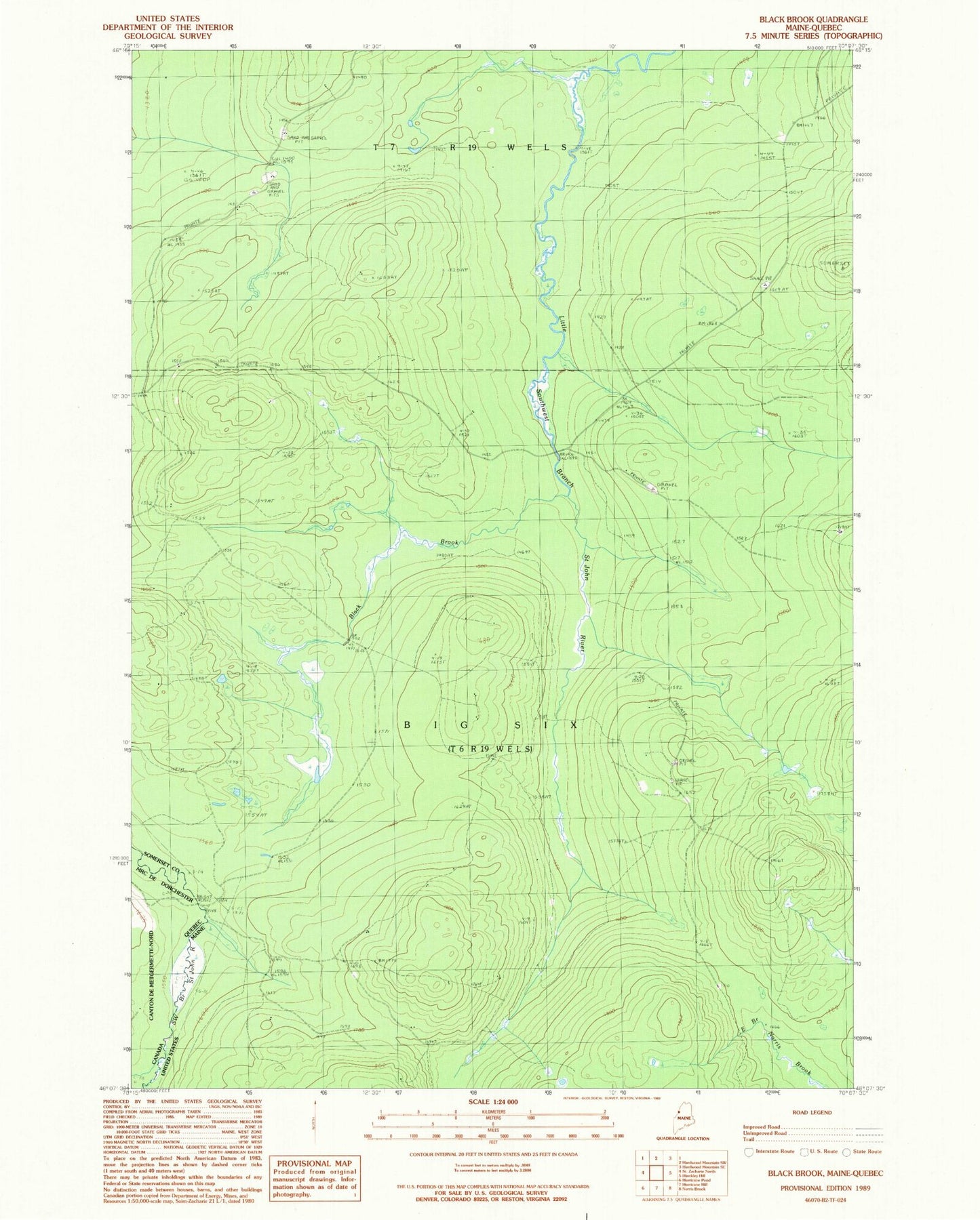 Classic USGS Black Brook Maine 7.5'x7.5' Topo Map Image