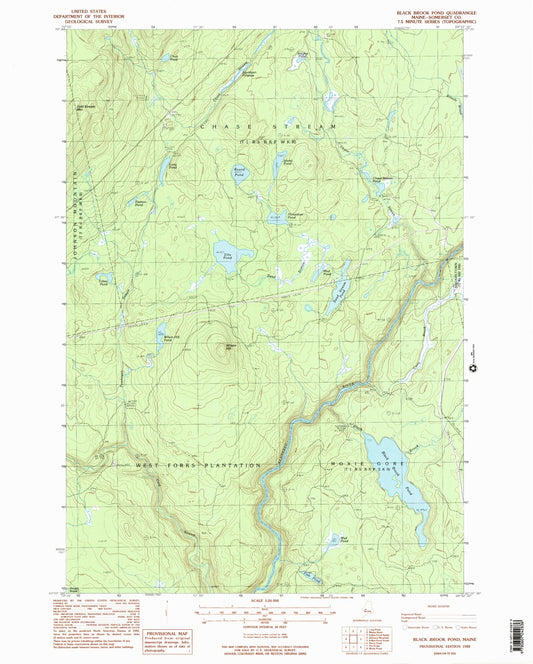 Classic USGS Black Brook Pond Maine 7.5'x7.5' Topo Map Image