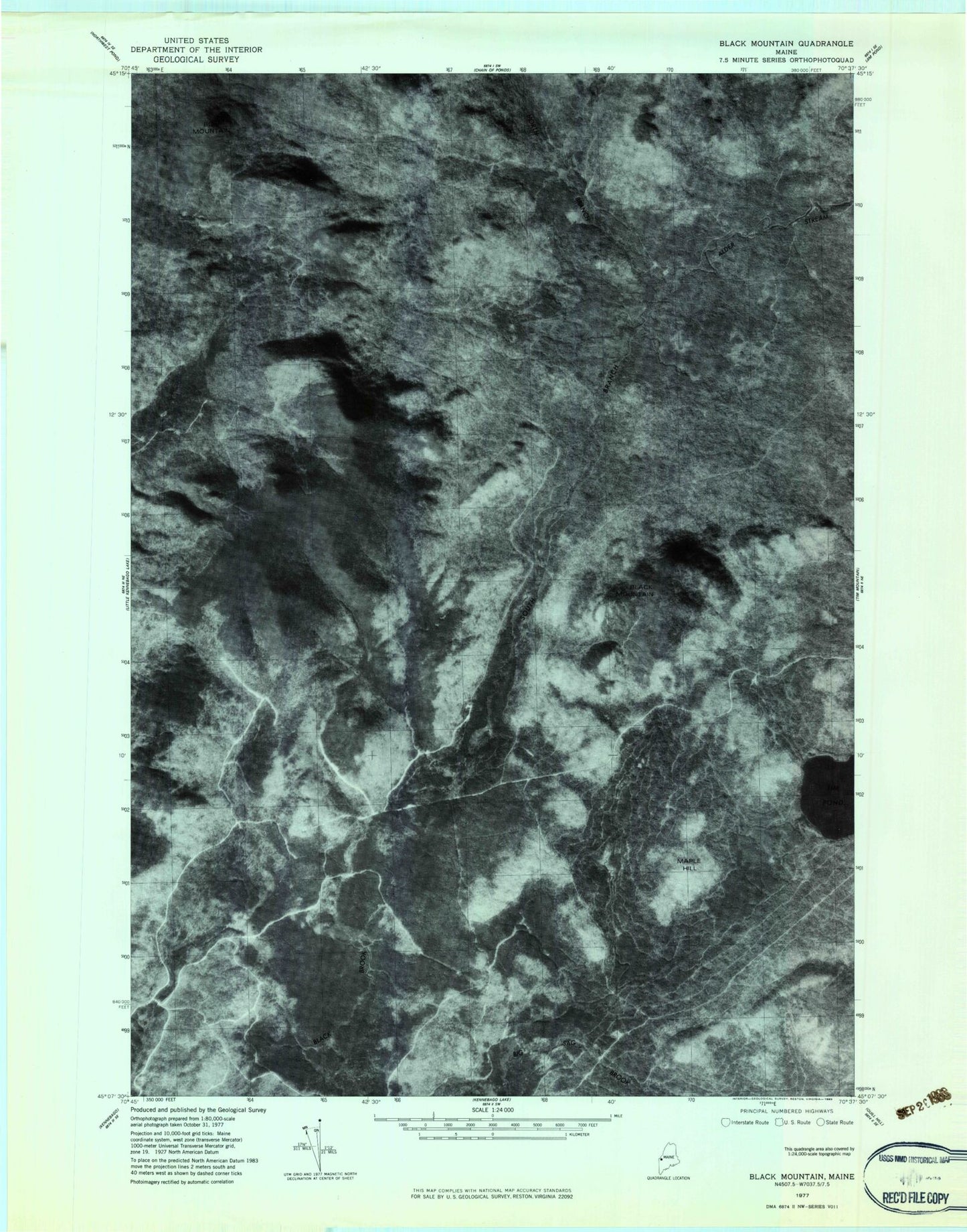 Classic USGS Black Mountain Maine 7.5'x7.5' Topo Map Image