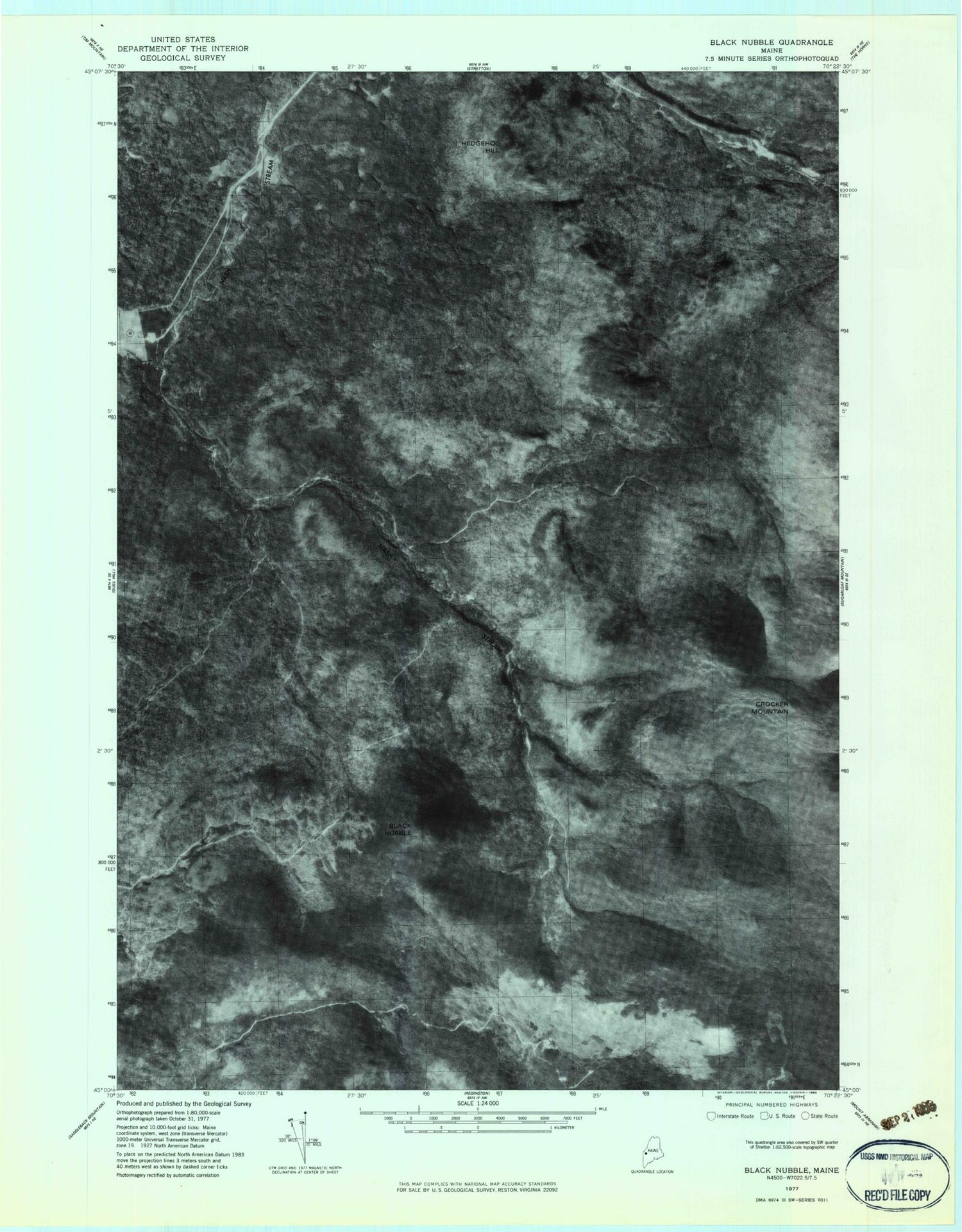 Classic USGS Black Nubble Maine 7.5'x7.5' Topo Map Image