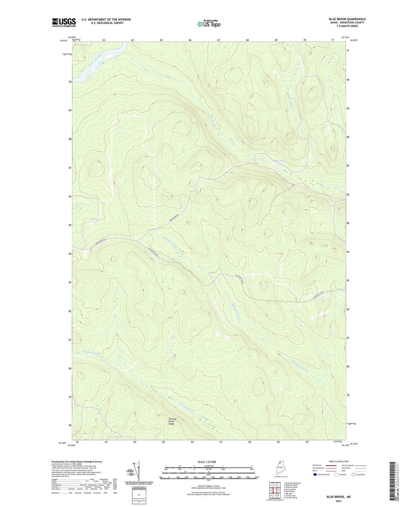 Blue Brook Maine US Topo Map Image