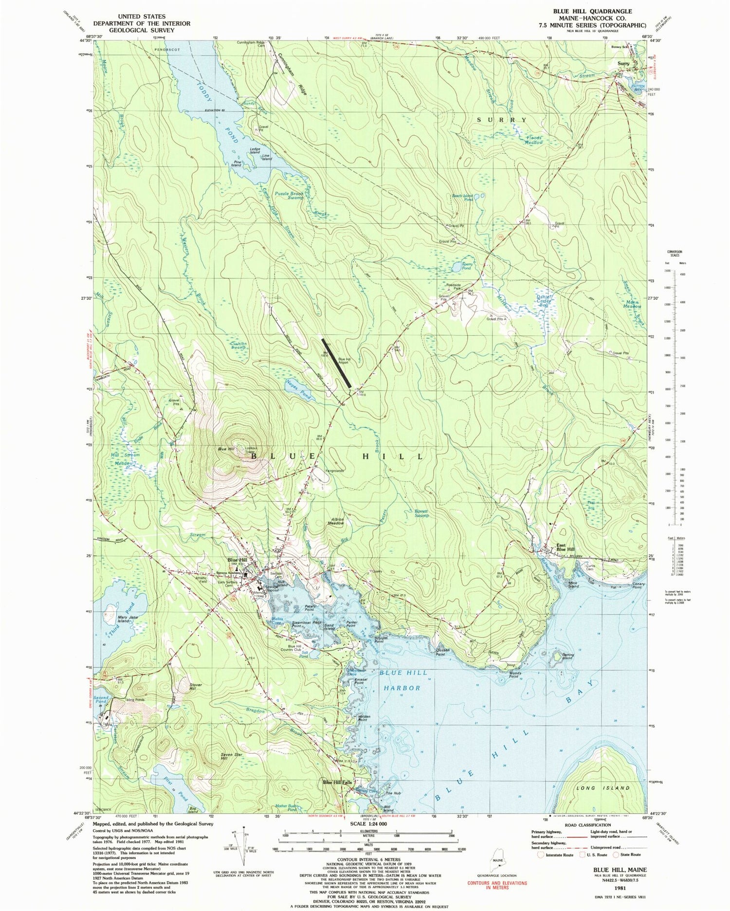 Classic USGS Blue Hill Maine 7.5'x7.5' Topo Map Image