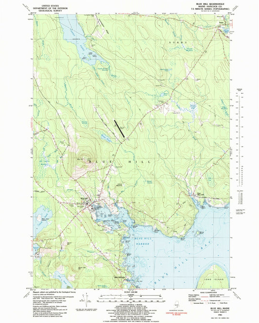 Classic USGS Blue Hill Maine 7.5'x7.5' Topo Map Image