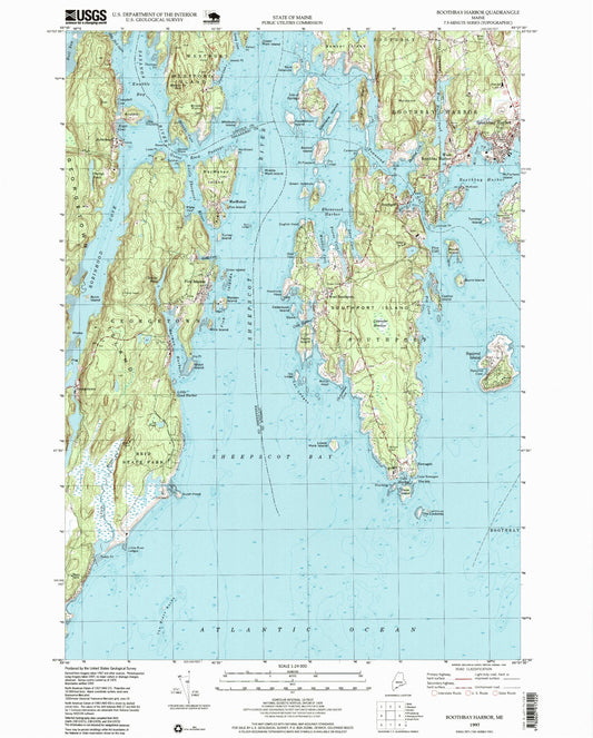Classic USGS Boothbay Harbor Maine 7.5'x7.5' Topo Map Image