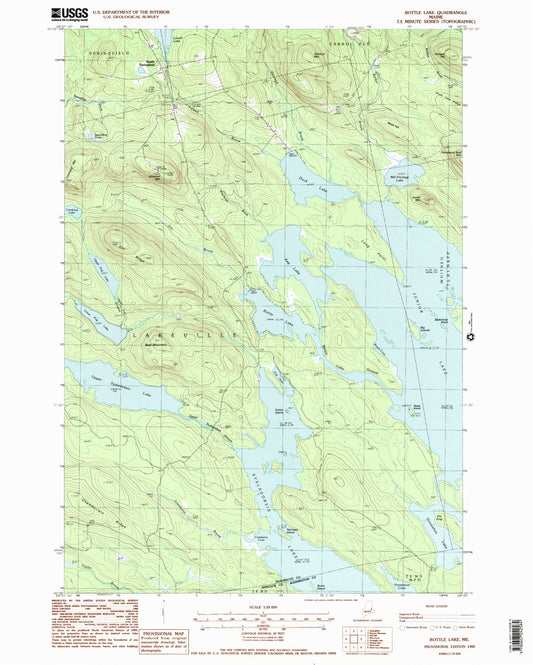 Classic USGS Bottle Lake Maine 7.5'x7.5' Topo Map Image
