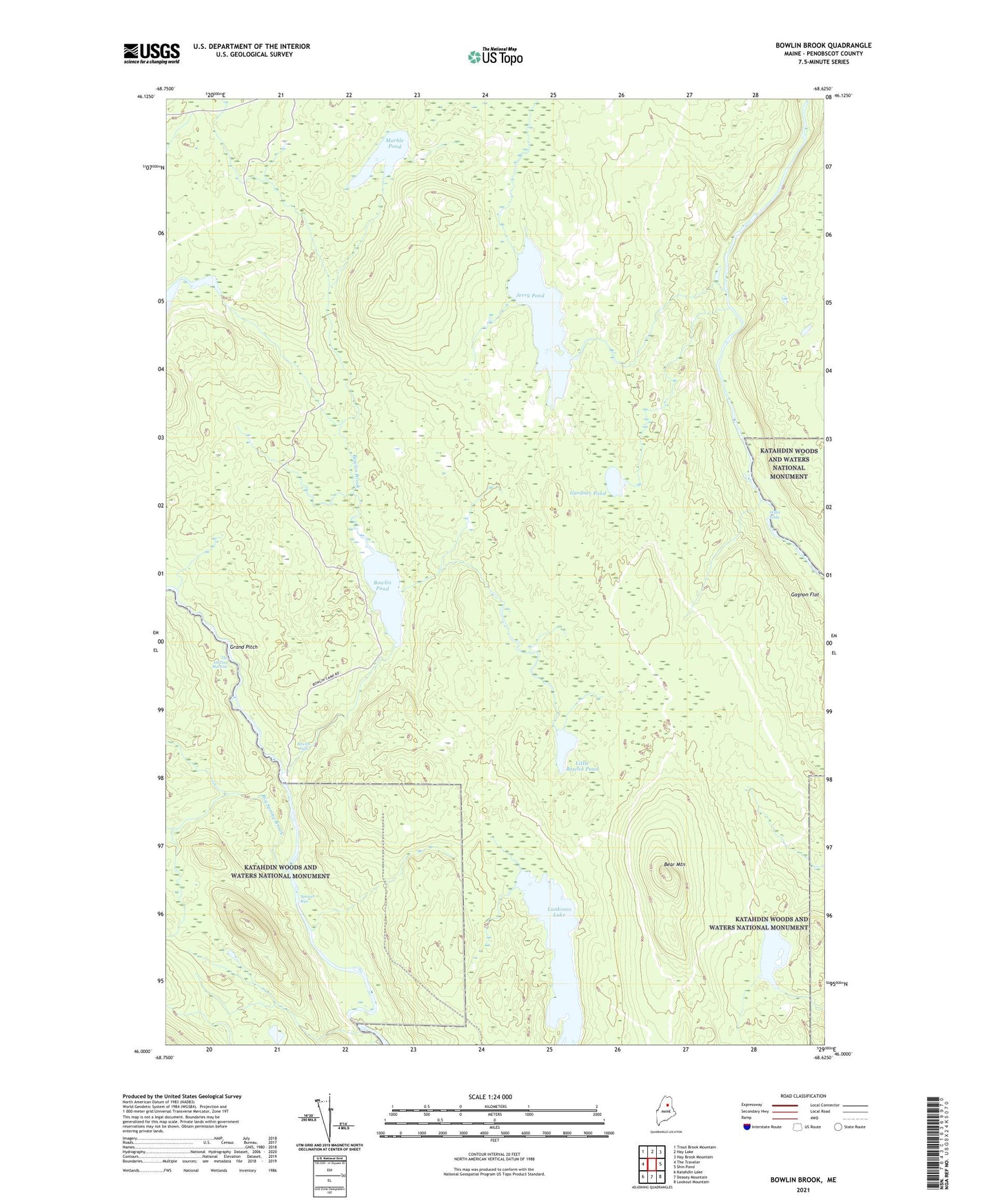 Bowlin Brook Maine US Topo Map Image