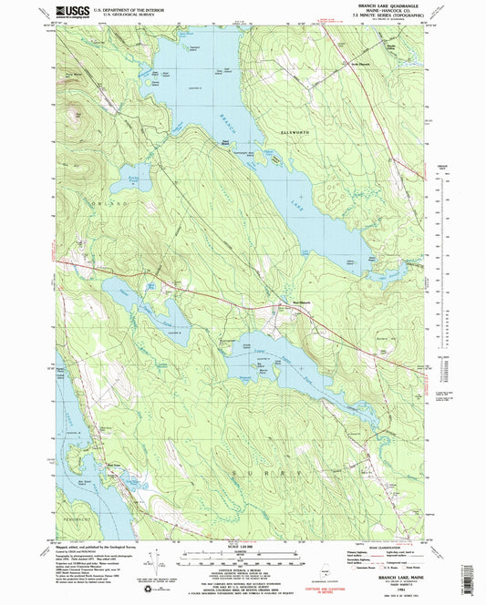 Classic USGS Branch Lake Maine 7.5'x7.5' Topo Map Image