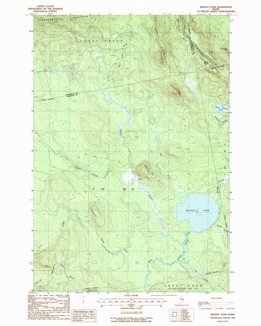 Classic USGS Brandy Pond Maine 7.5'x7.5' Topo Map Image