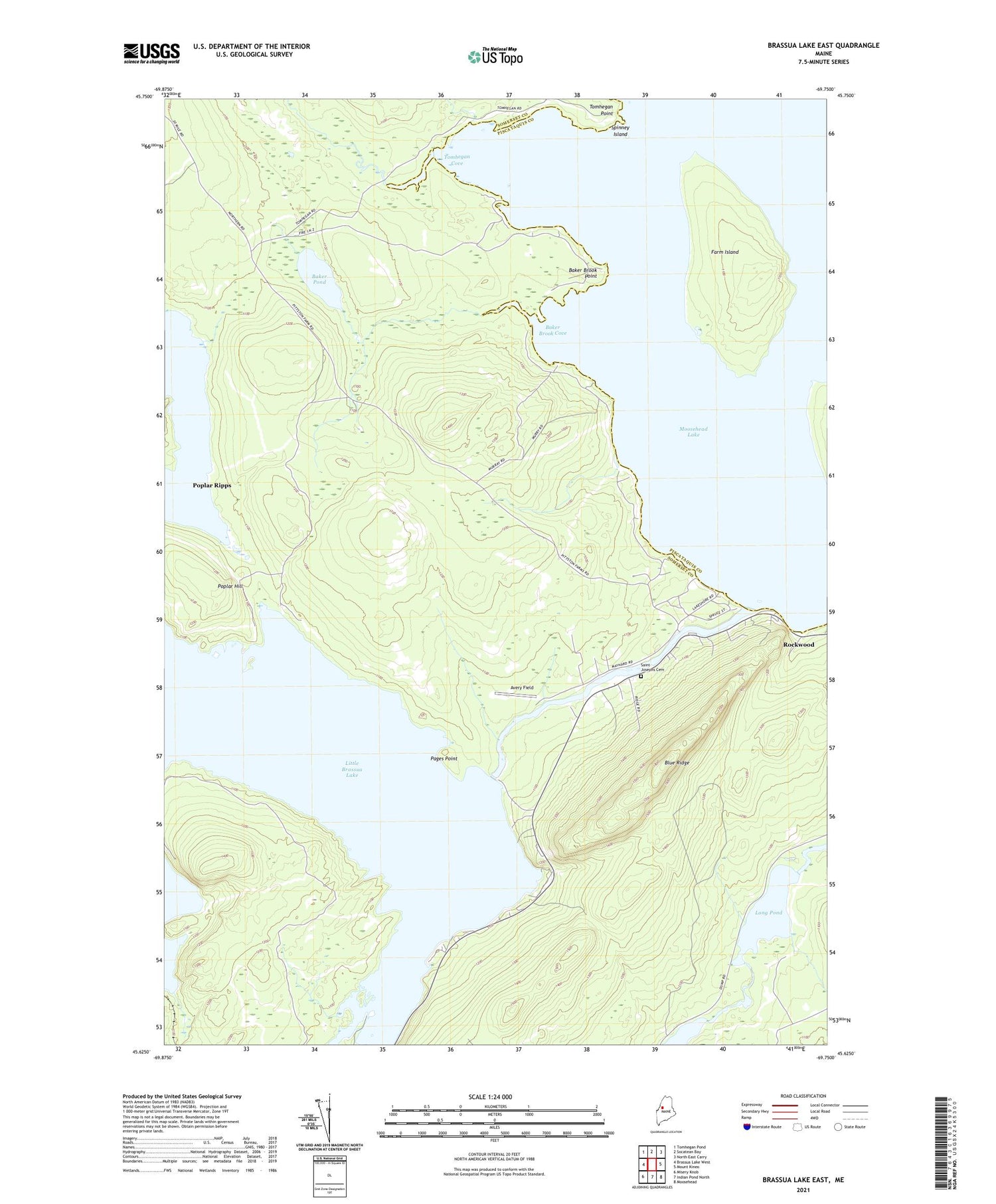 Brassua Lake East Maine US Topo Map Image