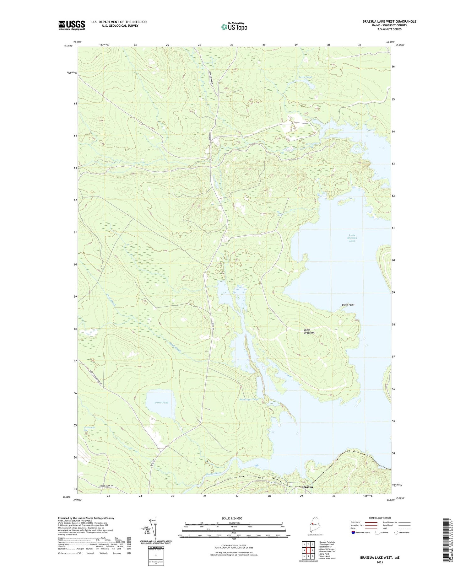 Brassua Lake West Maine US Topo Map Image