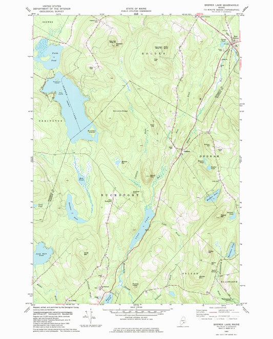 Classic USGS Brewer Lake Maine 7.5'x7.5' Topo Map Image