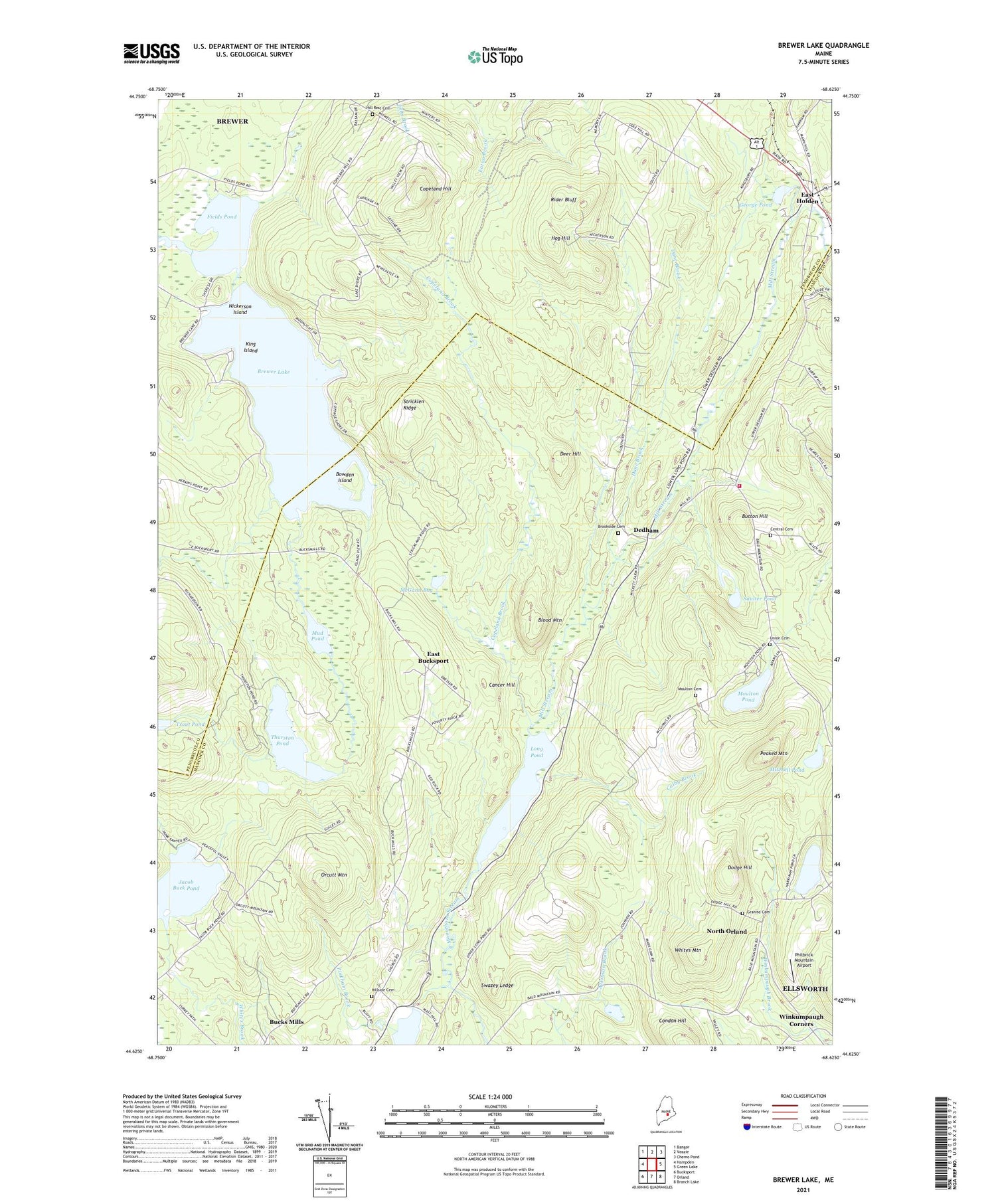 Brewer Lake Maine US Topo Map Image