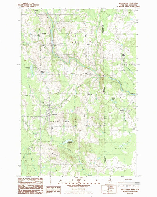 Classic USGS Bridgewater Maine 7.5'x7.5' Topo Map Image