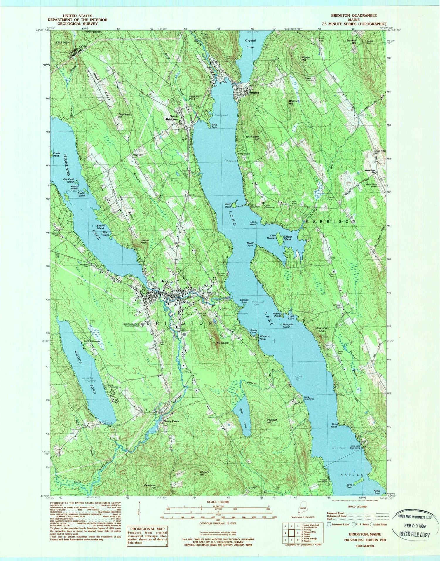 Classic USGS Bridgton Maine 7.5'x7.5' Topo Map Image