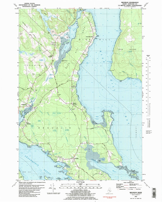 Classic USGS Brooklin Maine 7.5'x7.5' Topo Map Image
