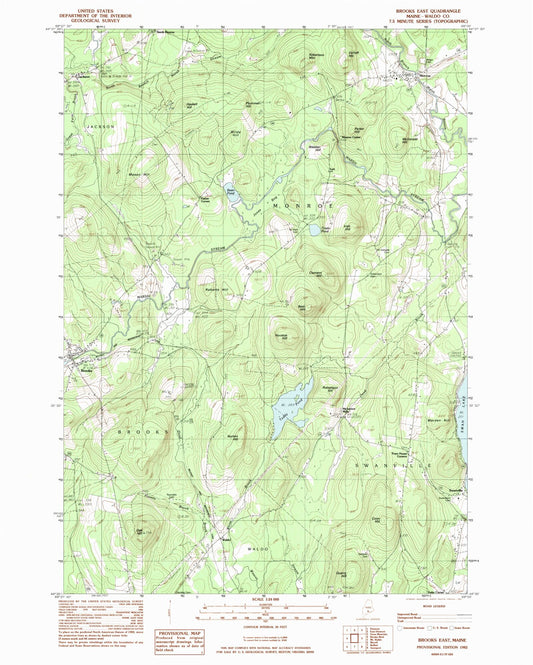 Classic USGS Brooks East Maine 7.5'x7.5' Topo Map Image