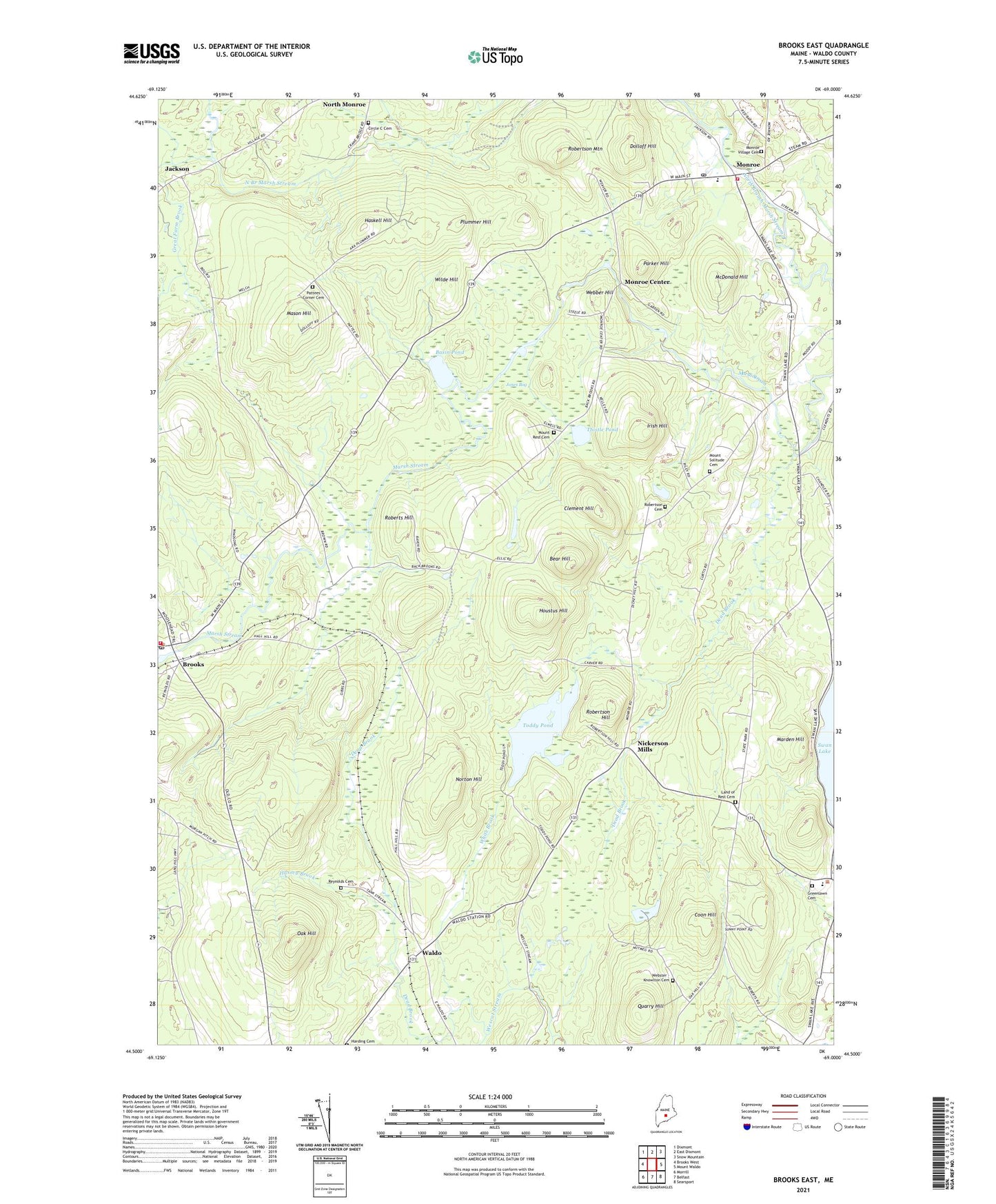 Brooks East Maine US Topo Map Image