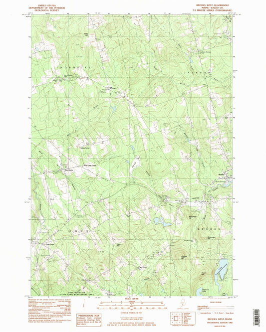 Classic USGS Brooks West Maine 7.5'x7.5' Topo Map Image
