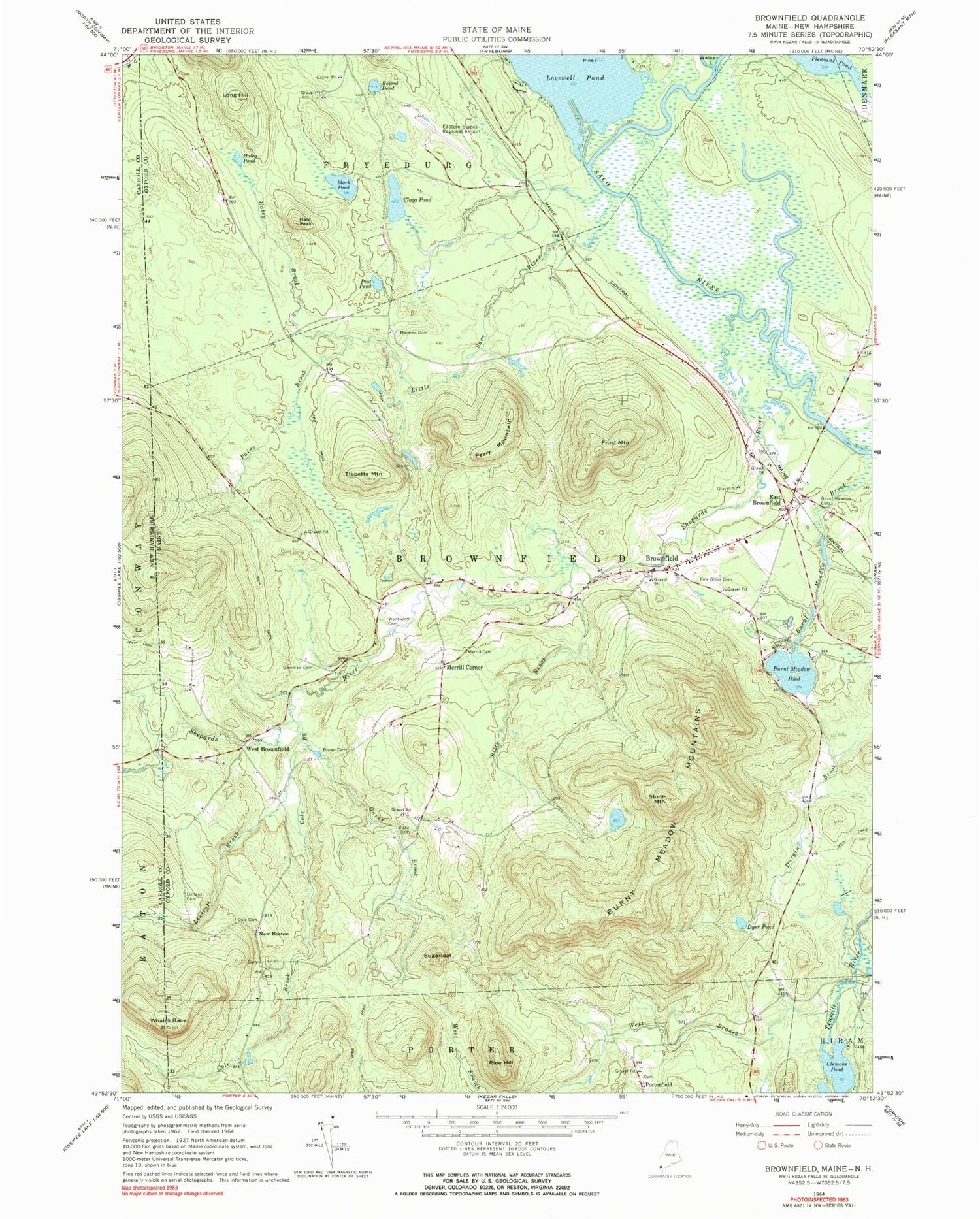 Classic USGS Brownfield Maine 7.5'x7.5' Topo Map Image