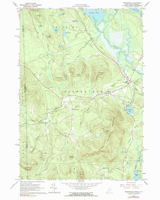 Classic USGS Brownfield Maine 7.5'x7.5' Topo Map Image