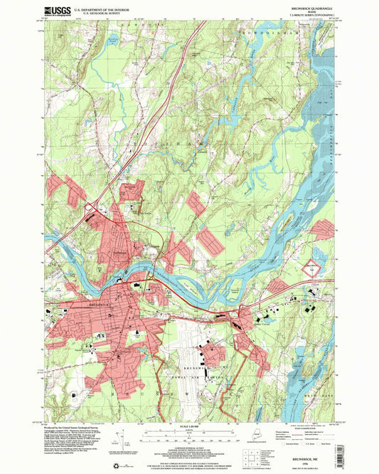 Classic USGS Brunswick Maine 7.5'x7.5' Topo Map Image