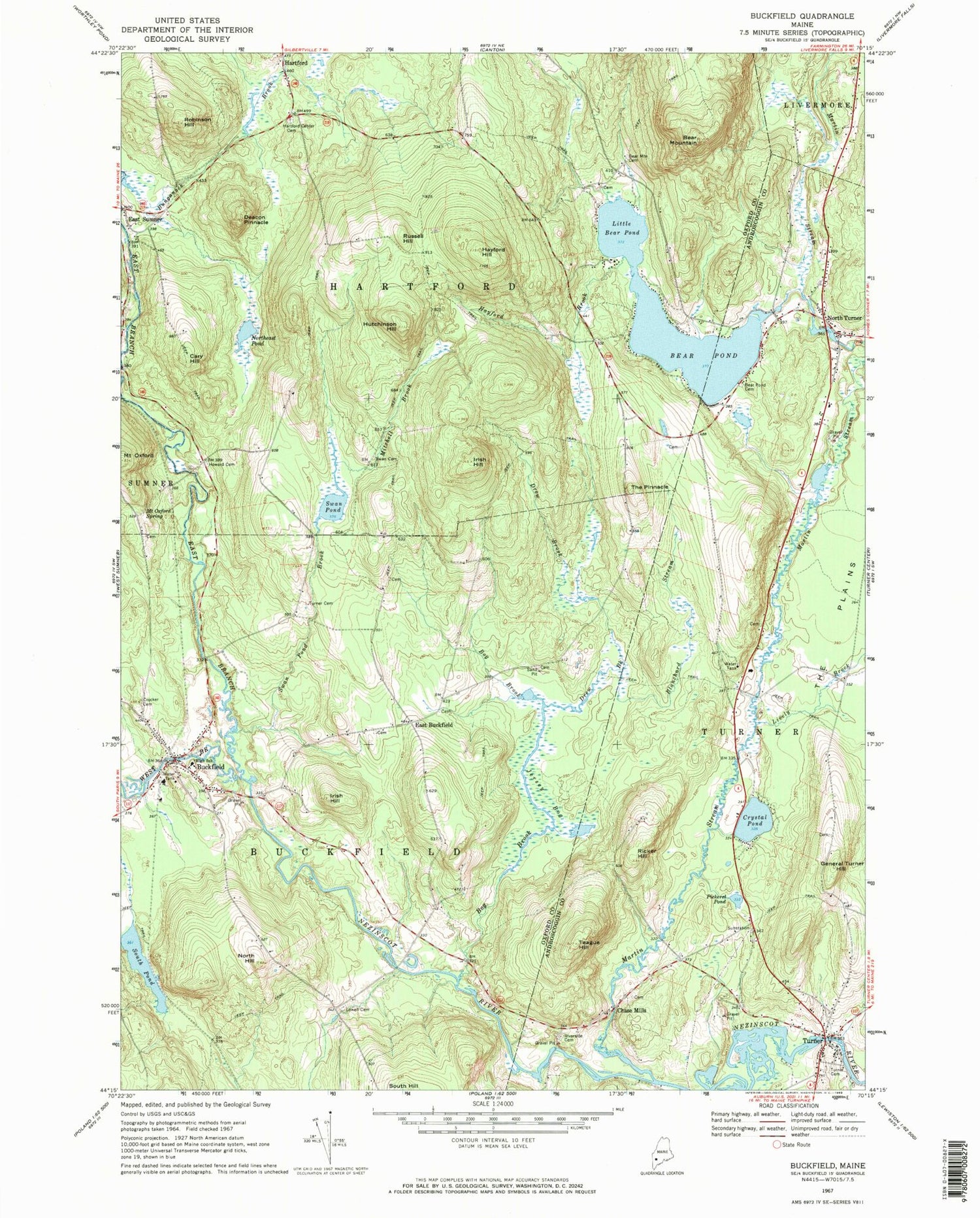 Classic USGS Buckfield Maine 7.5'x7.5' Topo Map Image