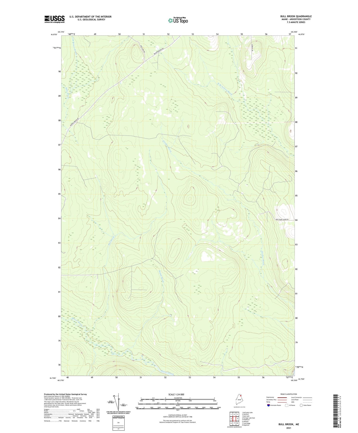 Bull Brook Maine US Topo Map Image