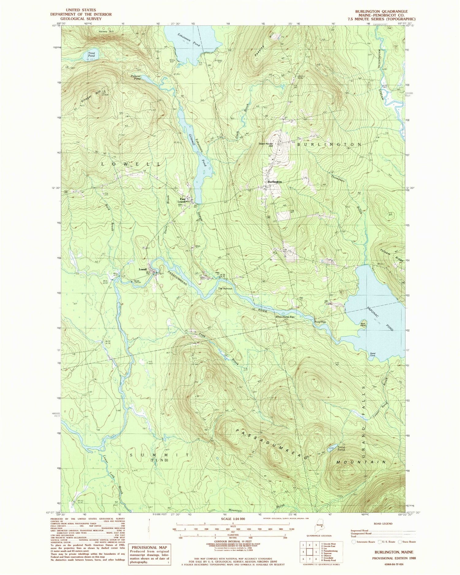 Classic USGS Burlington Maine 7.5'x7.5' Topo Map Image