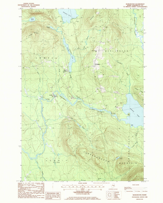 Classic USGS Burlington Maine 7.5'x7.5' Topo Map Image