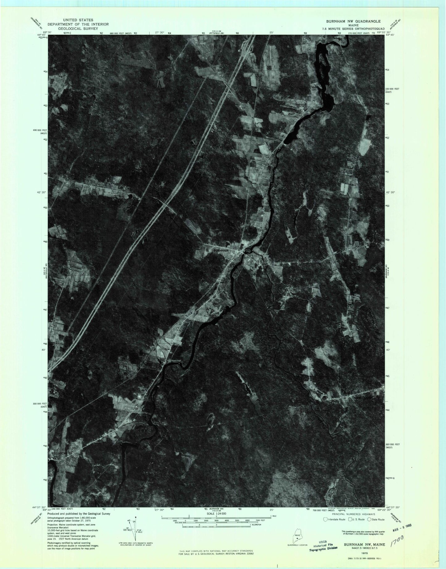 Classic USGS Burnham Maine 7.5'x7.5' Topo Map Image