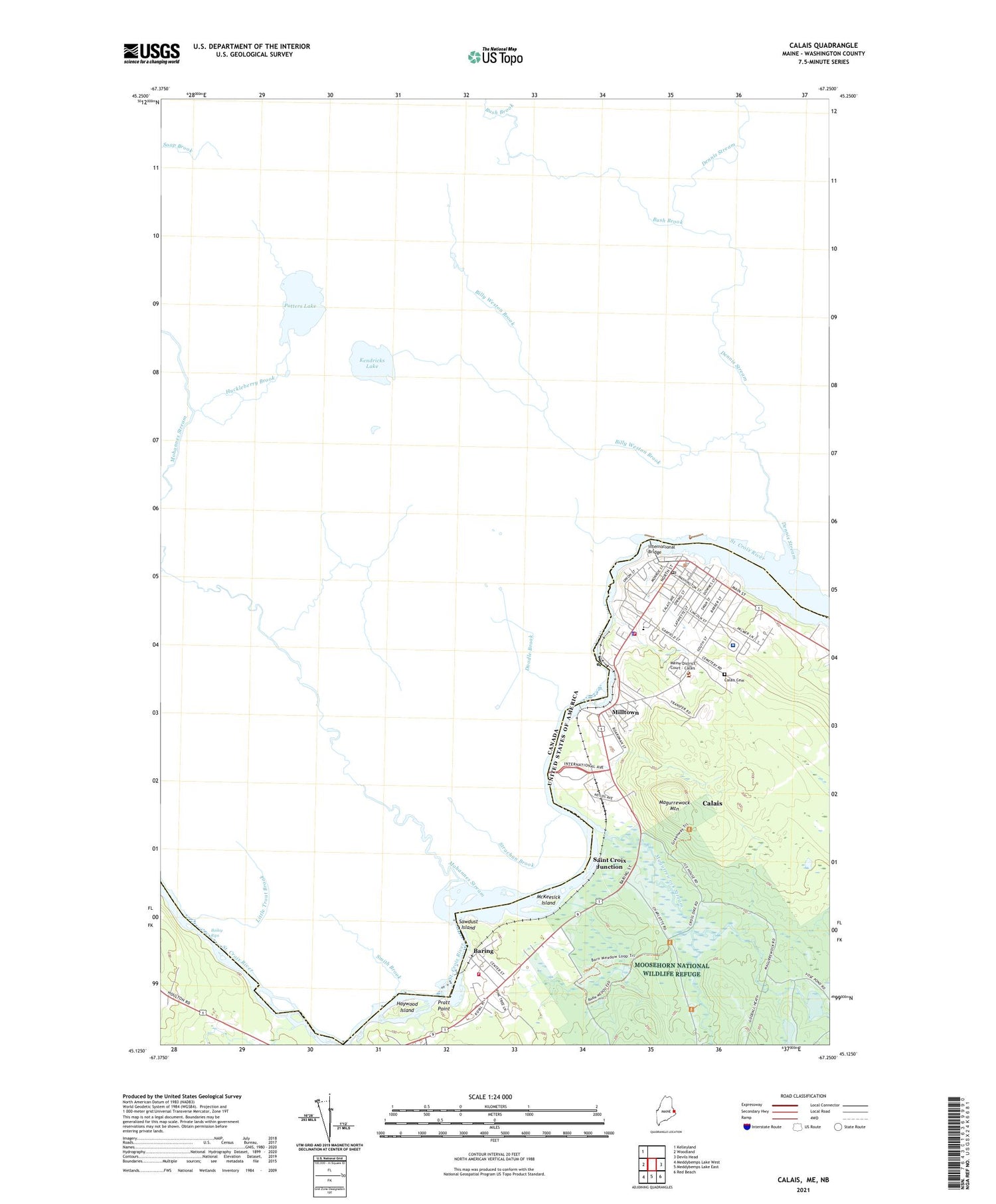 Calais Maine US Topo Map Image