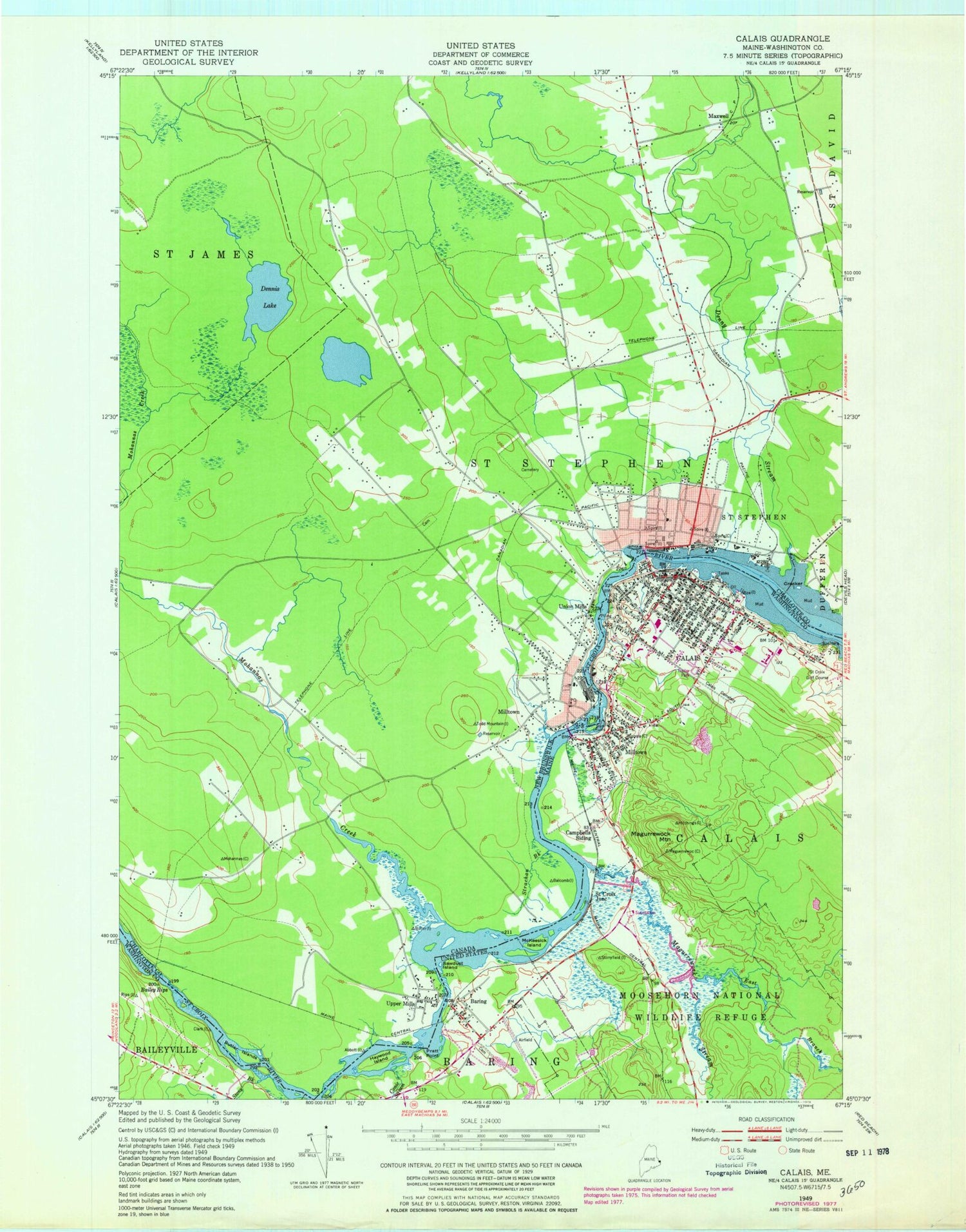 Classic USGS Calais Maine 7.5'x7.5' Topo Map Image