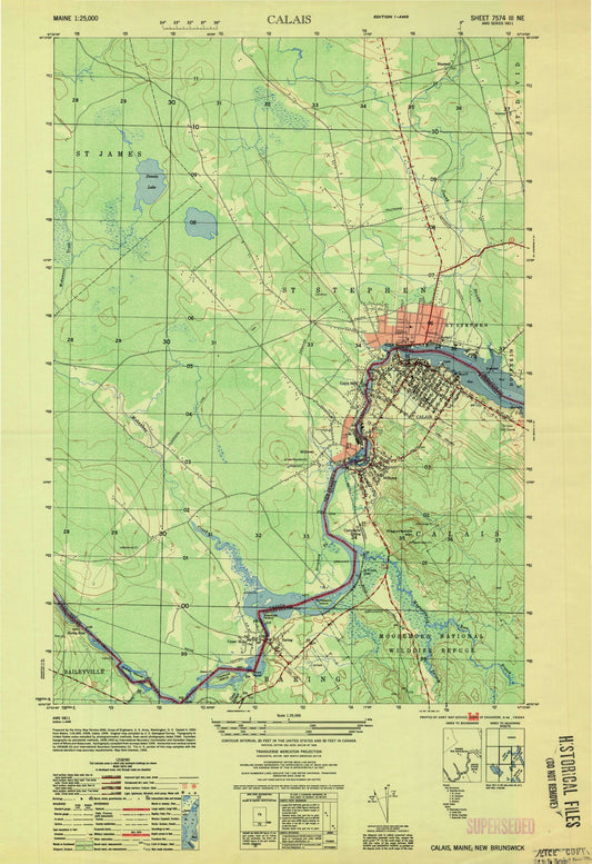 Classic USGS Calais Maine 7.5'x7.5' Topo Map Image